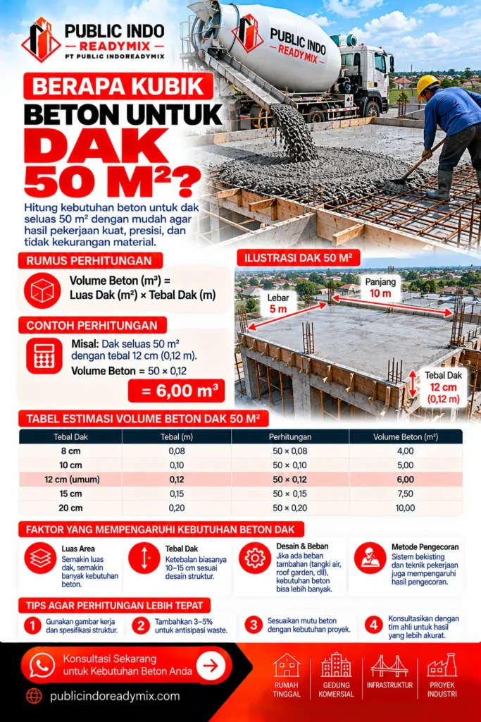 Denah dak 50 meter persegi dengan void tangga dan jalur balok