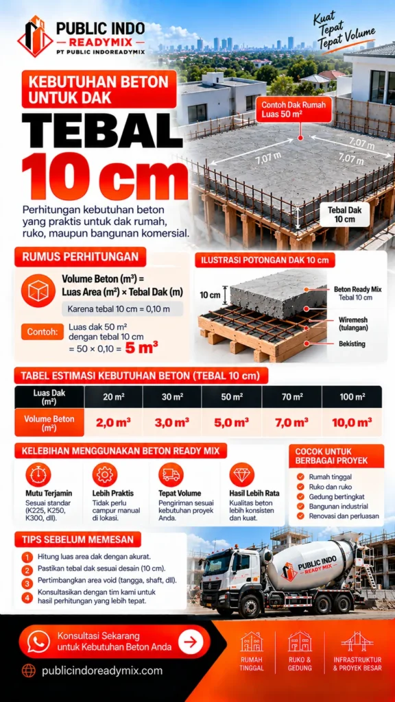 Potongan pelat dak 10 sentimeter dengan lapisan finishing terpisah