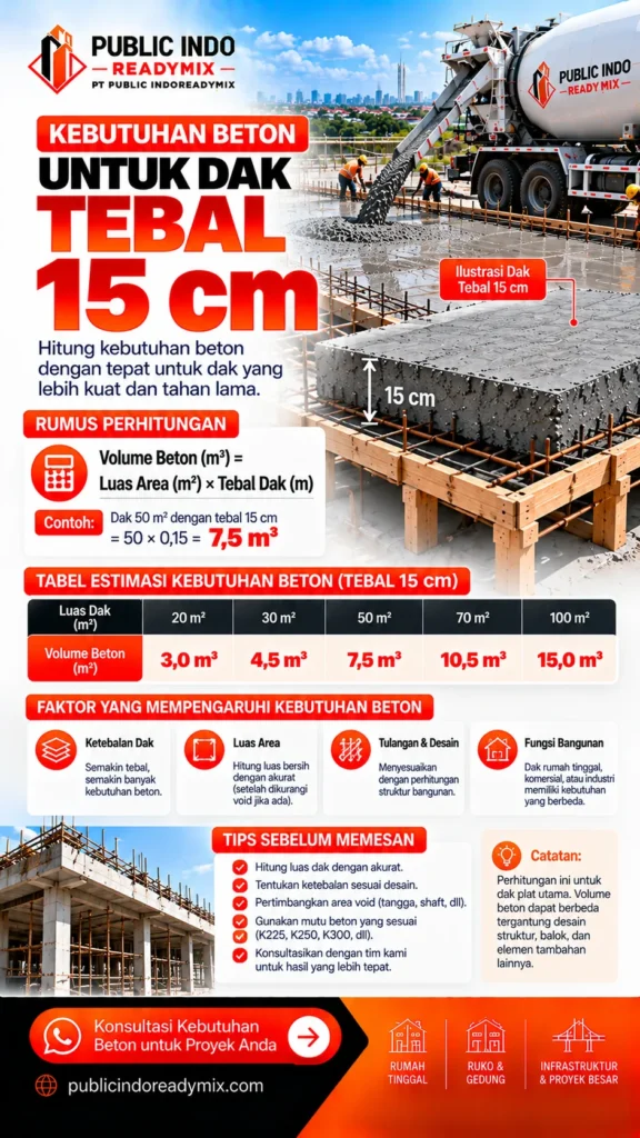 Potongan dak 15 sentimeter dengan dua area penebalan