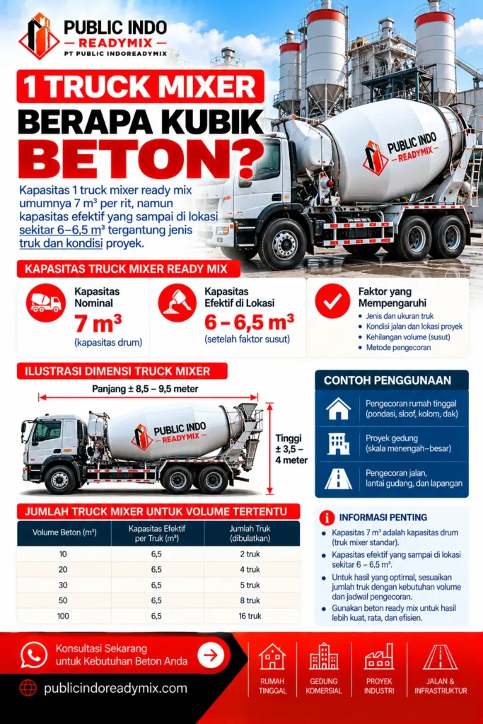Ilustrasi drum truck mixer dan pencatatan volume pada delivery ticket