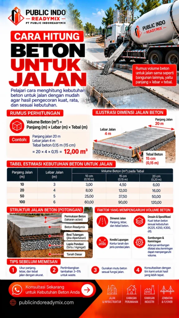 Denah jalan beton dengan beberapa segmen dan pelebaran