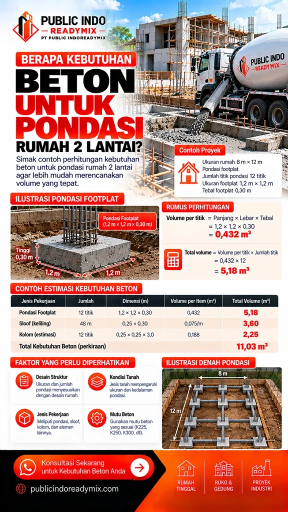 Potongan pondasi beton, pedestal, lantai kerja, dan ruang galian